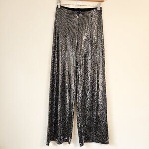 Naked Wardrobe Silver Sequin Flare Pant Women Sz M Disco Party New Year